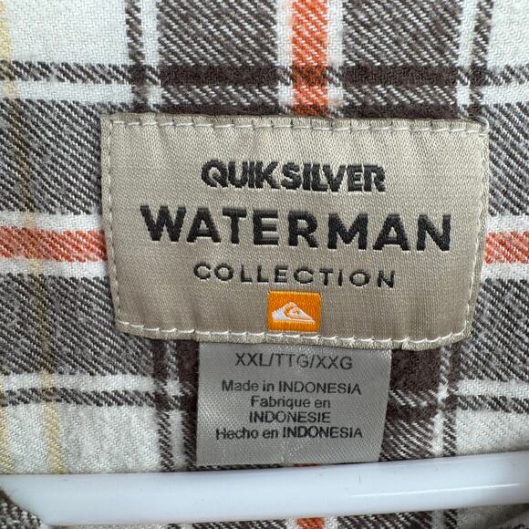 QuikSilver Waterman Collection Button Down Flannel Shirt Mens XXL White Brown - Picture 7 of 14